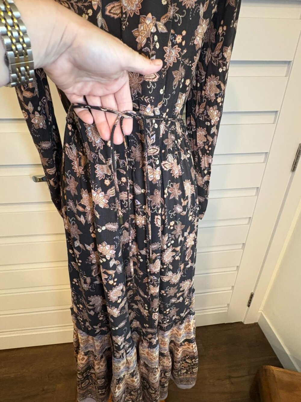 Olivaceous Prairie Floral Tiered Maxi Dress Black Boho Whimsgoth Long Sleeve S - Picture 10 of 14